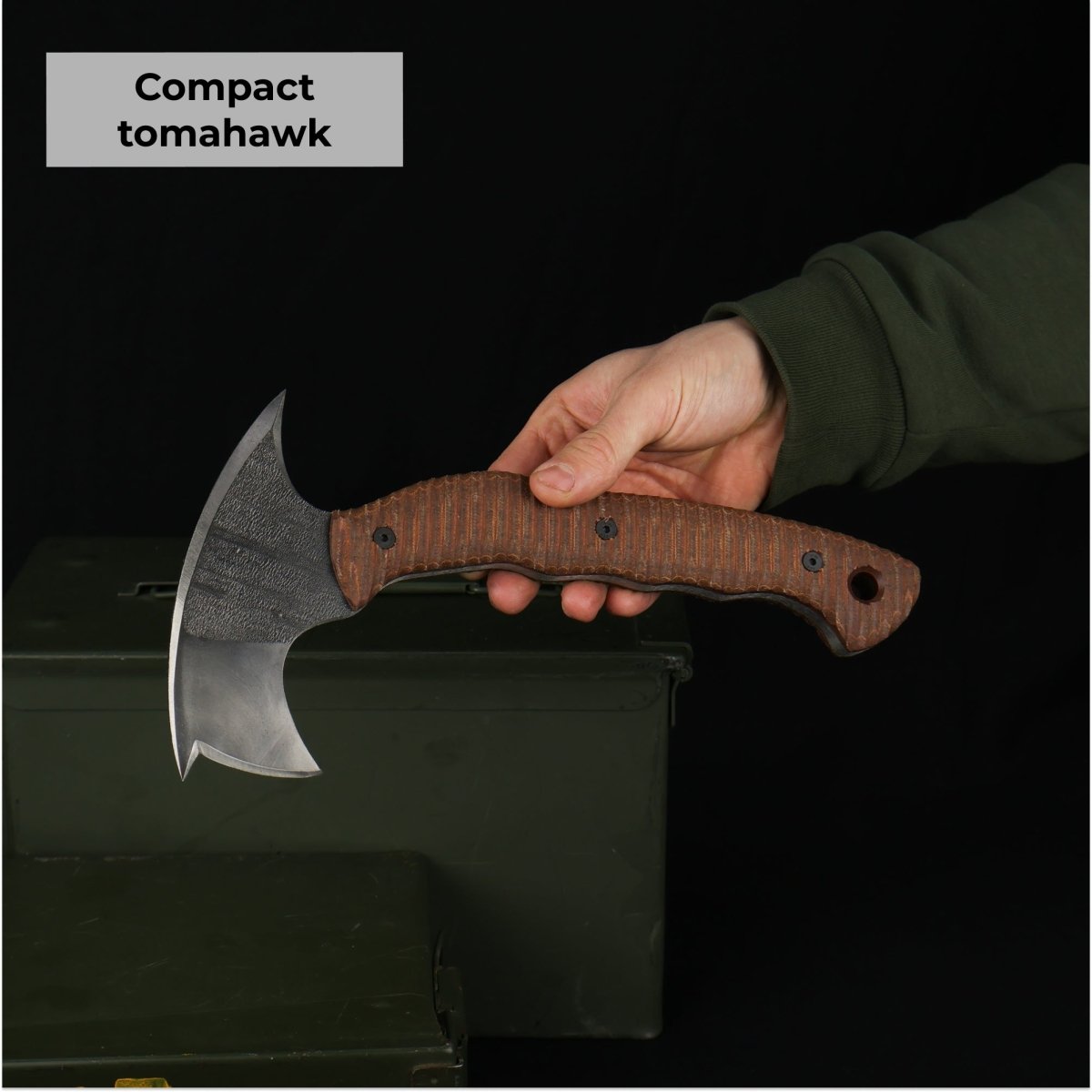 Compact tactical tomahawk with polymer composite handle from AncientSmithy