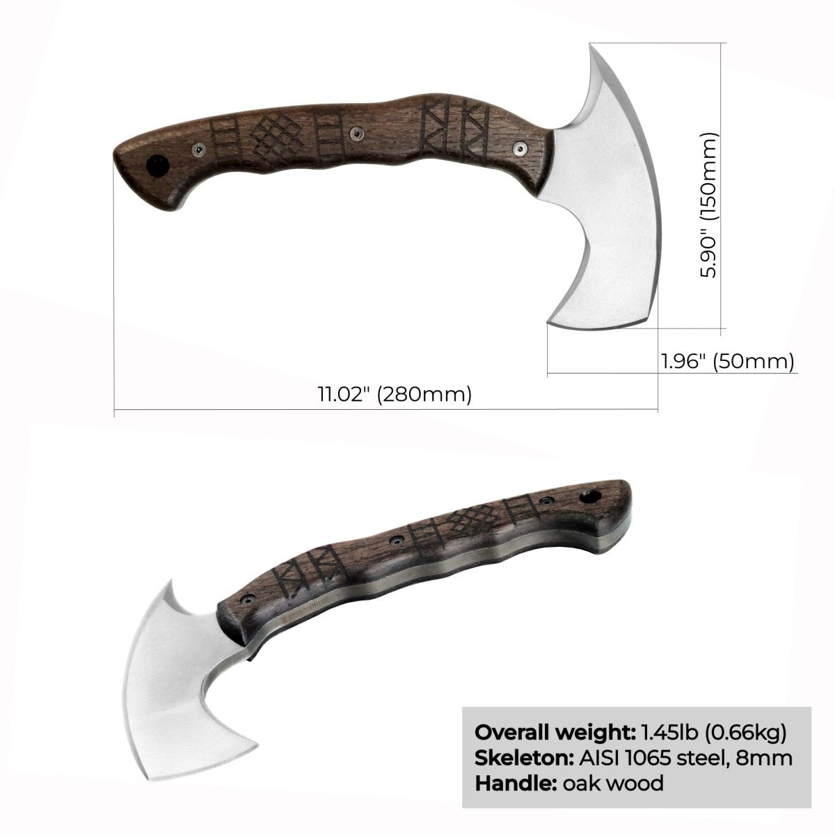 Compact tomahawk "Otokan" with tribal engraving from AncientSmithy