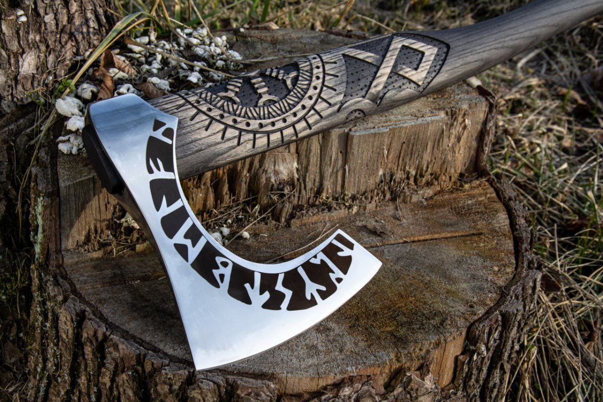 Forged axe “OTHALA” with leather cover from AncientSmithy