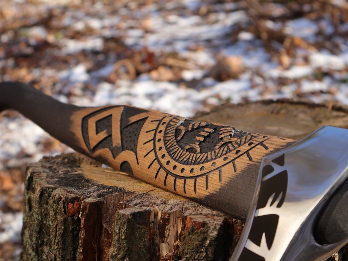 Forged axe “OTHALA” with leather cover from AncientSmithy