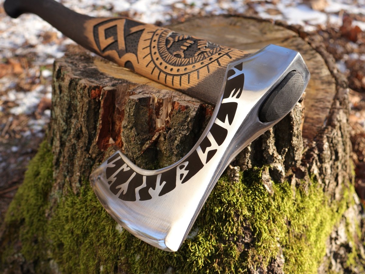 Forged axe “OTHALA” with leather cover from AncientSmithy