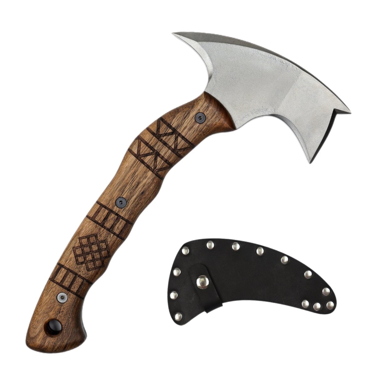 Forged tomahawk "Skaldrun" with tribal engraving from AncientSmithy