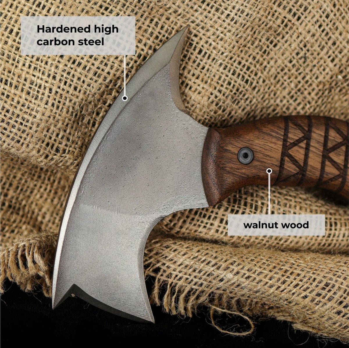 Forged tomahawk "Skaldrun" with tribal engraving from AncientSmithy