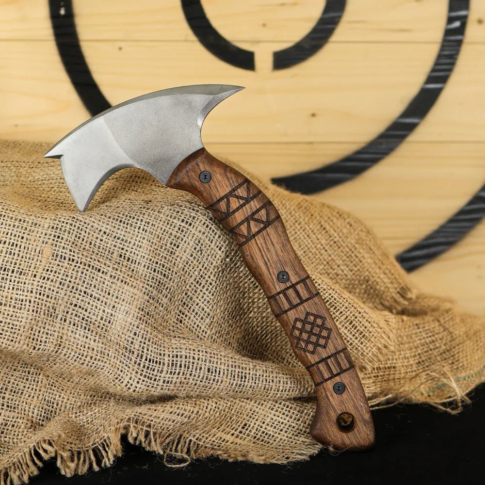 Forged tomahawk "Skaldrun" with tribal engraving from AncientSmithy