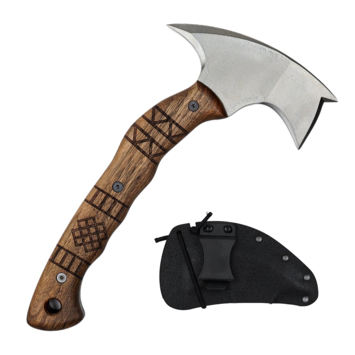 Forged tomahawk "Skaldrun" with tribal engraving from AncientSmithy