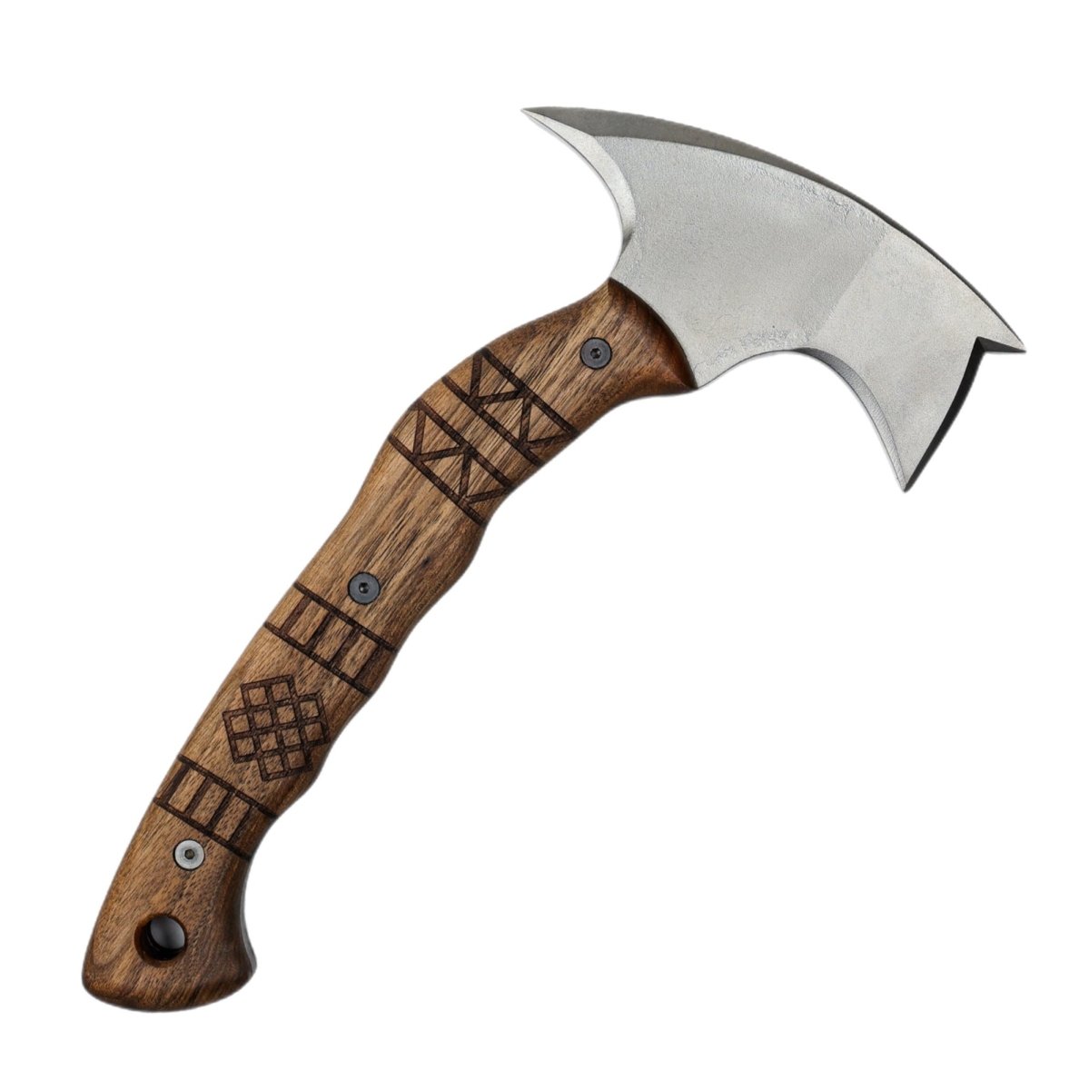 Forged tomahawk "Skaldrun" with tribal engraving from AncientSmithy