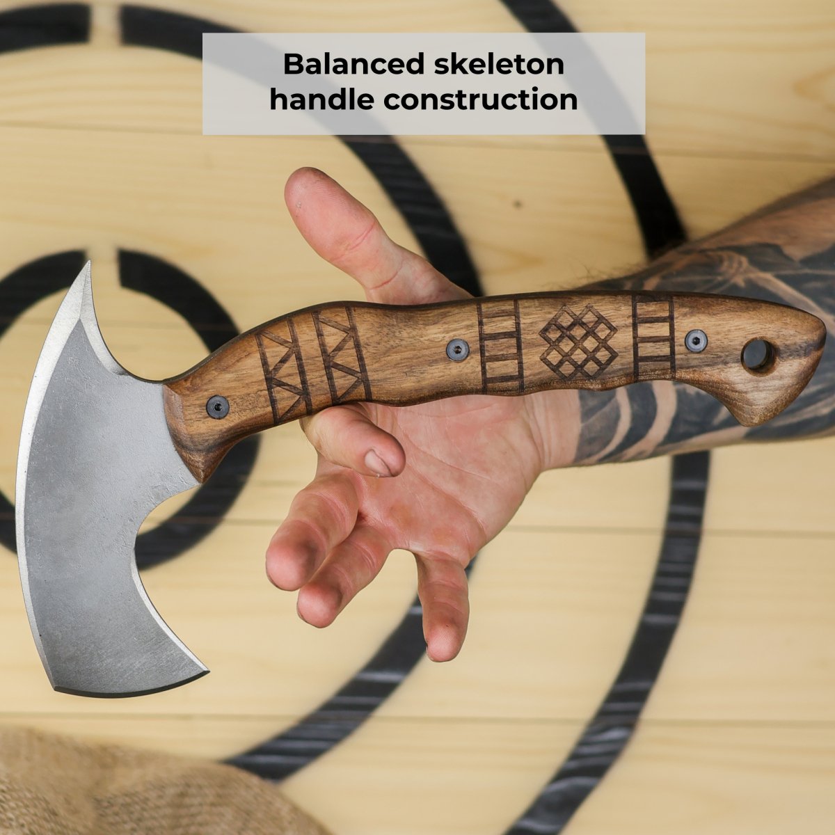 Hand crafted tomahawk "Tahkala" with tribal engraving from AncientSmithy