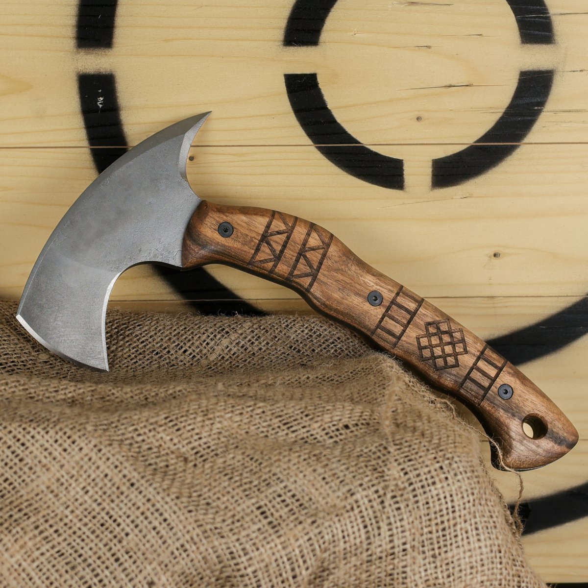 Hand crafted tomahawk "Tahkala" with tribal engraving from AncientSmithy