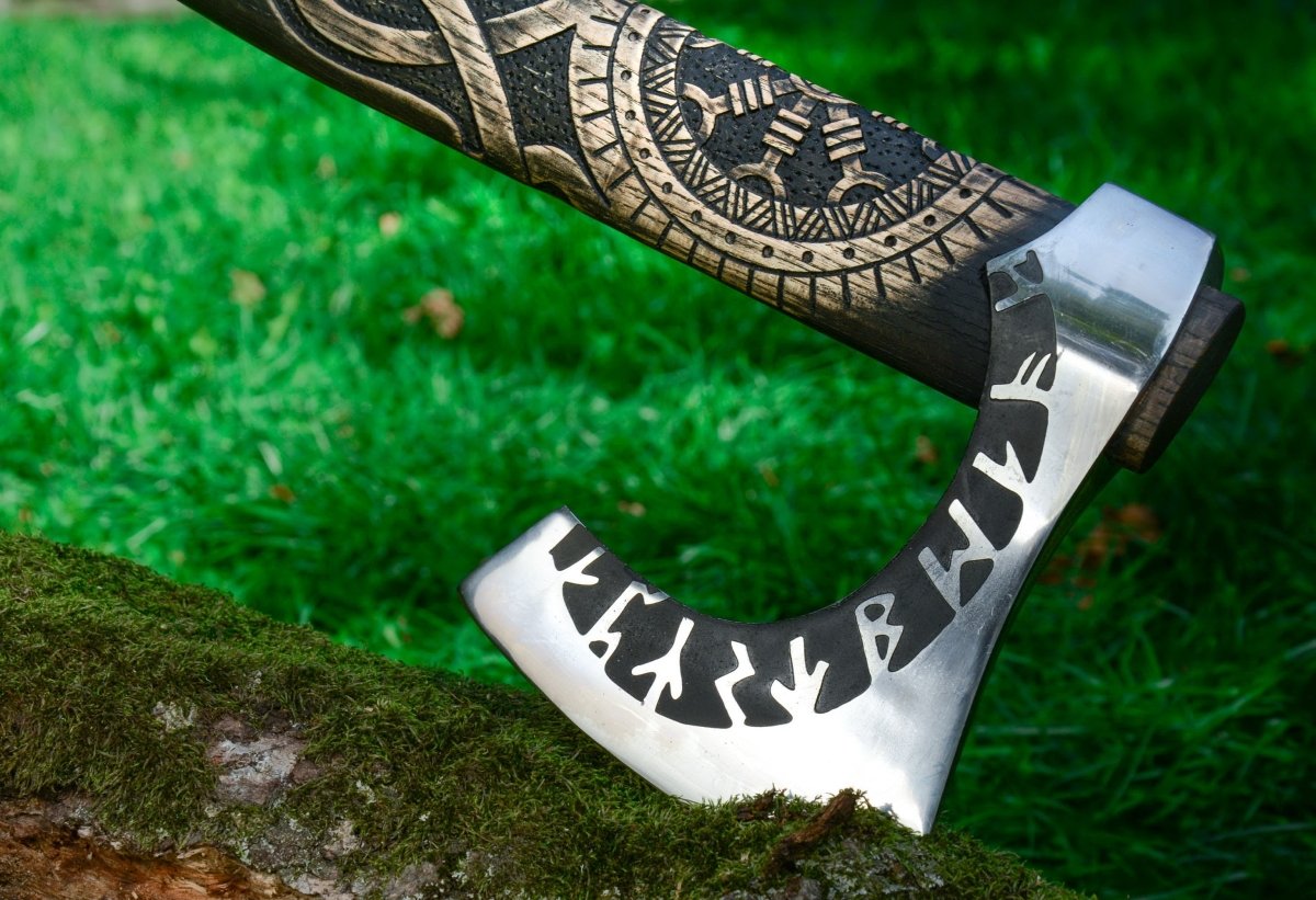 Hand forged axe “OTHALA” with leather cover from AncientSmithy