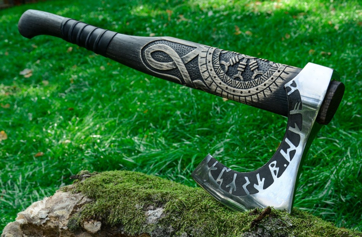 Hand forged axe “OTHALA” with leather cover from AncientSmithy