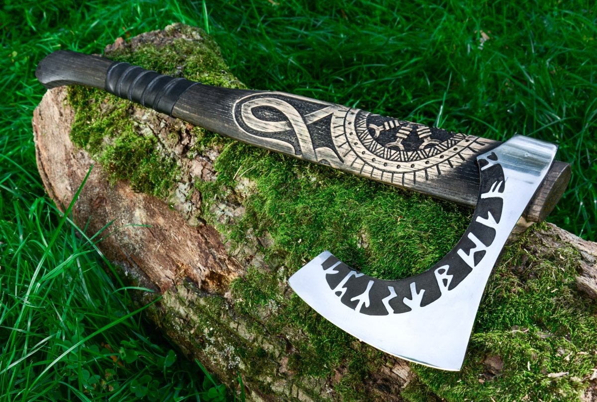 Hand forged axe “OTHALA” with leather cover from AncientSmithy