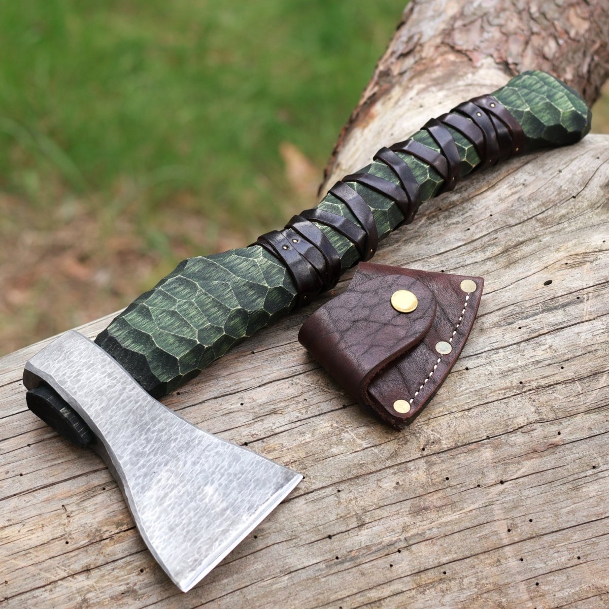 Hand forged axe "Sump Starr" with leather cover from AncientSmithy