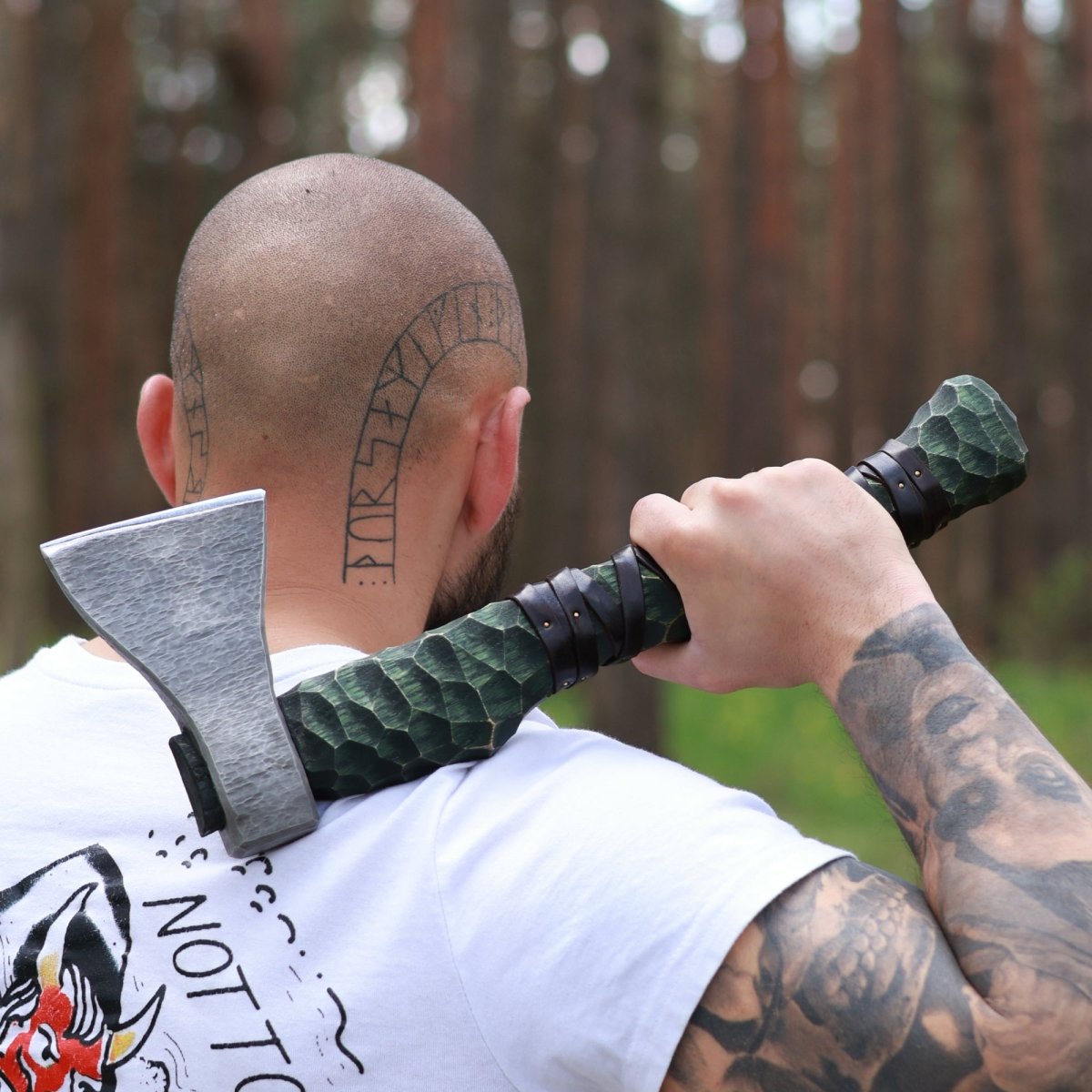 Hand forged axe "Sump Starr" with leather cover from AncientSmithy