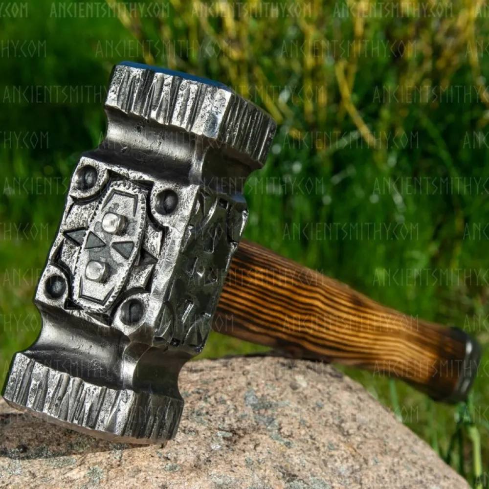 Hand-forged blacksmith hammer "Zeus" 9,25lb with runes from AncientSmithy