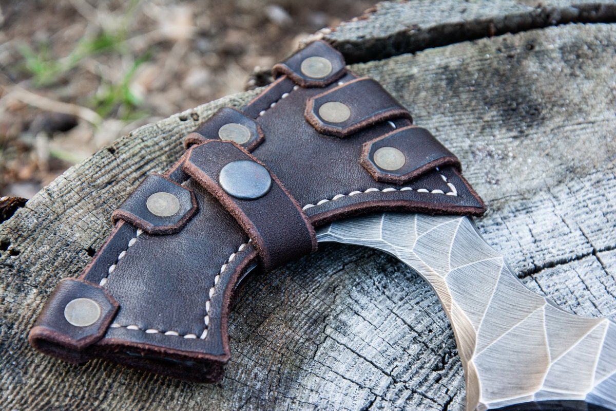 Hand forged hatchet "Skarpt nebb" with leather cover from AncientSmithy