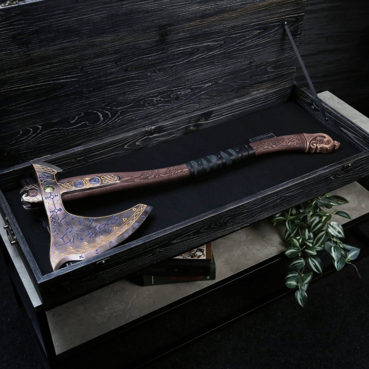 Hand - forged Leviathan axe with carved handle "Tyr" from AncientSmithy