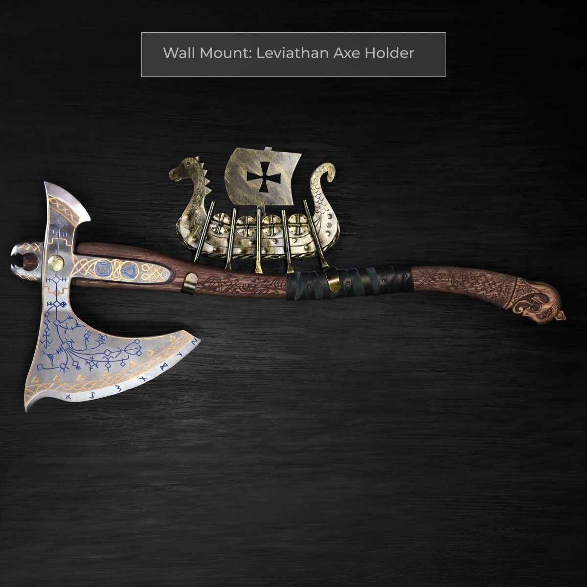 Hand - forged Leviathan axe with carved handle "Tyr" from AncientSmithy