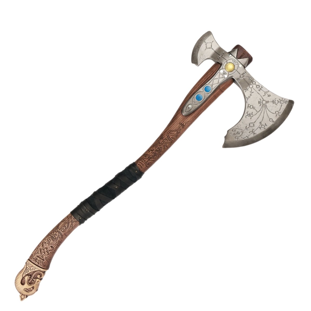 Hand-forged Leviathan axe with hardened head and carved handle "Tyr" from AncientSmithy