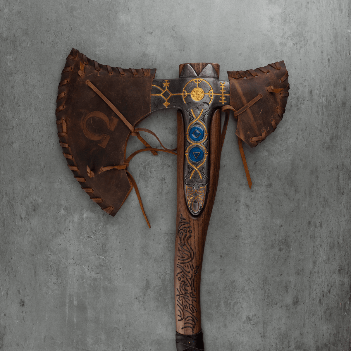 Hand-forged Leviathan axe with leather wrap "Ragnarok Kratos axe" from AncientSmithy