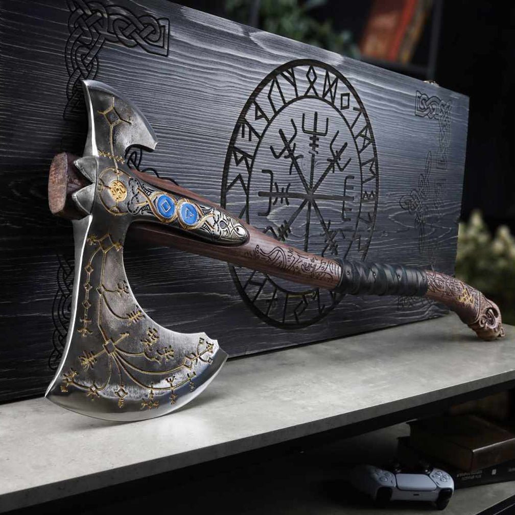 Hand - forged Leviathan axe with leather wrap "Ragnarok Kratos axe" from AncientSmithy