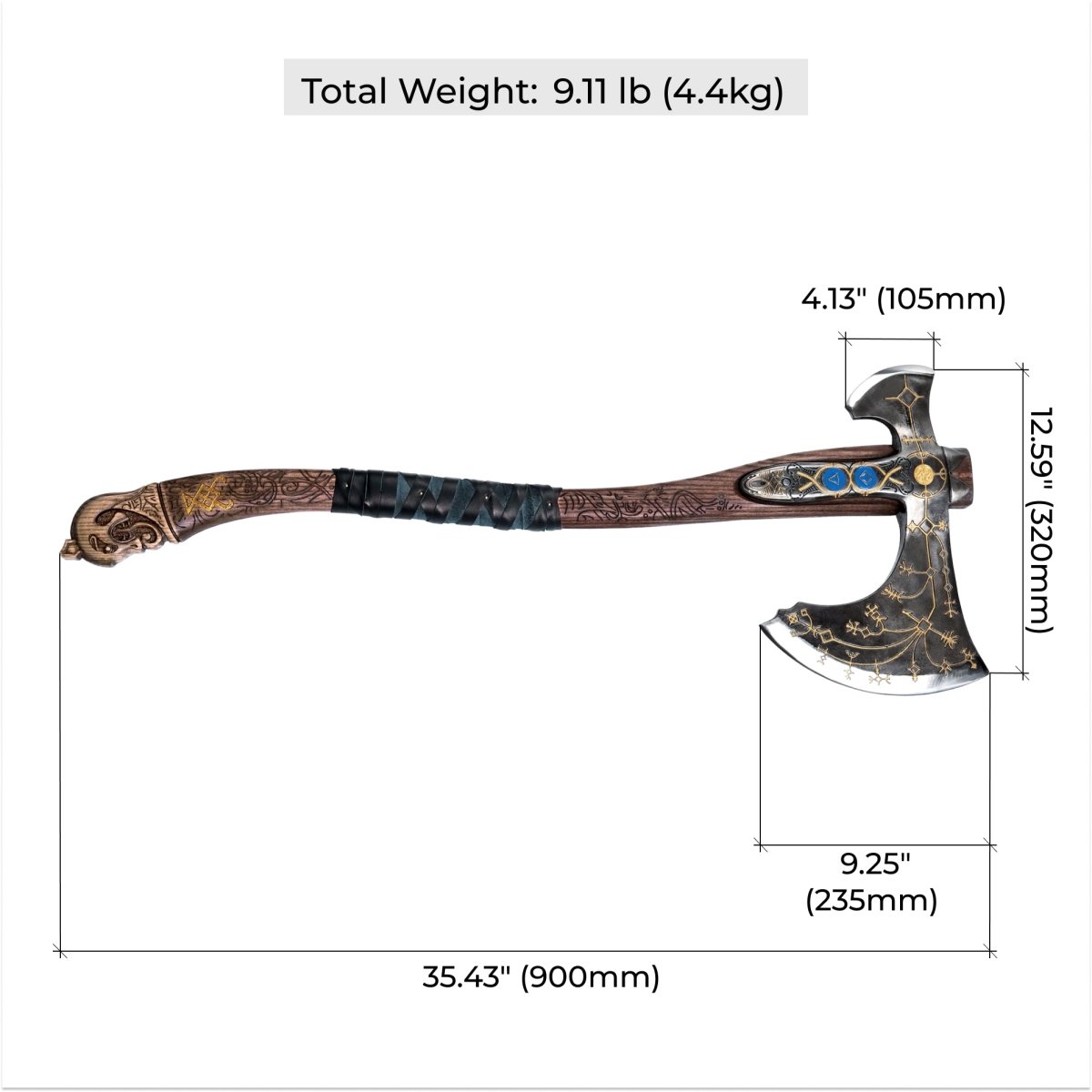 Hand - forged Leviathan axe with leather wrap "Ragnarok Kratos axe" from AncientSmithy