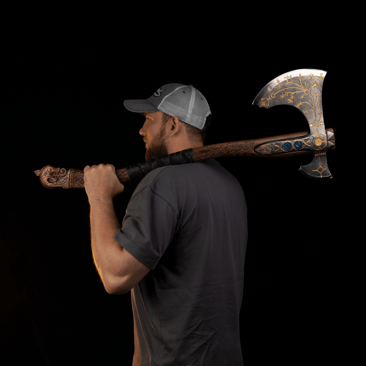 Hand-forged Leviathan axe with leather wrap "Ragnarok Kratos axe" from AncientSmithy