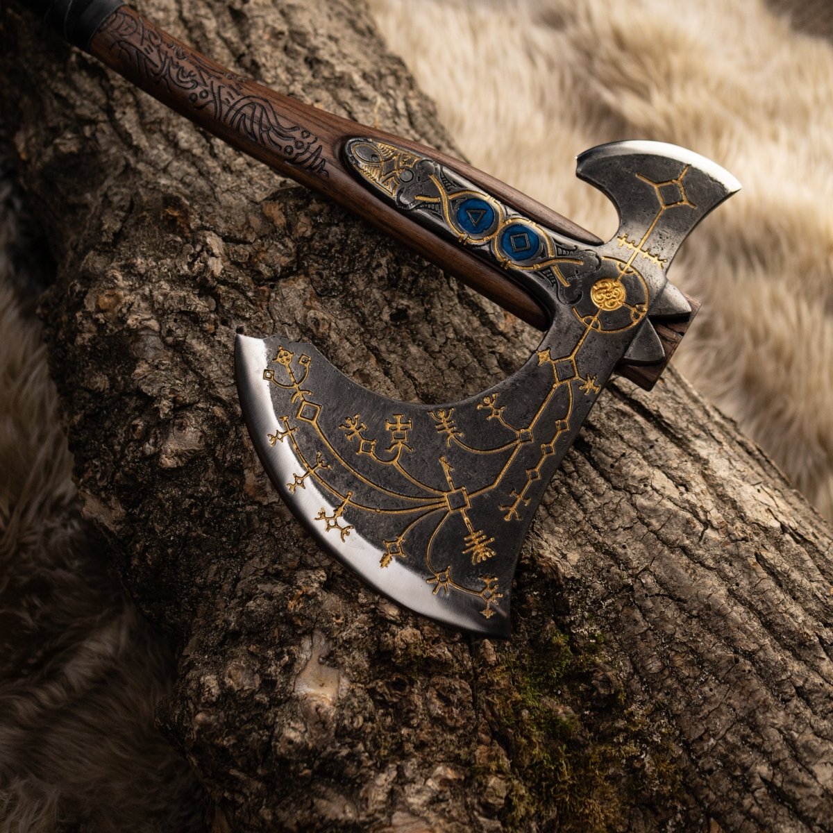 Hand-forged Leviathan axe with leather wrap "Ragnarok Kratos axe" from AncientSmithy