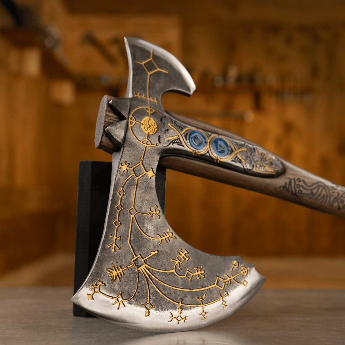 Hand-forged Leviathan axe with leather wrap "Ragnarok Kratos axe" from AncientSmithy