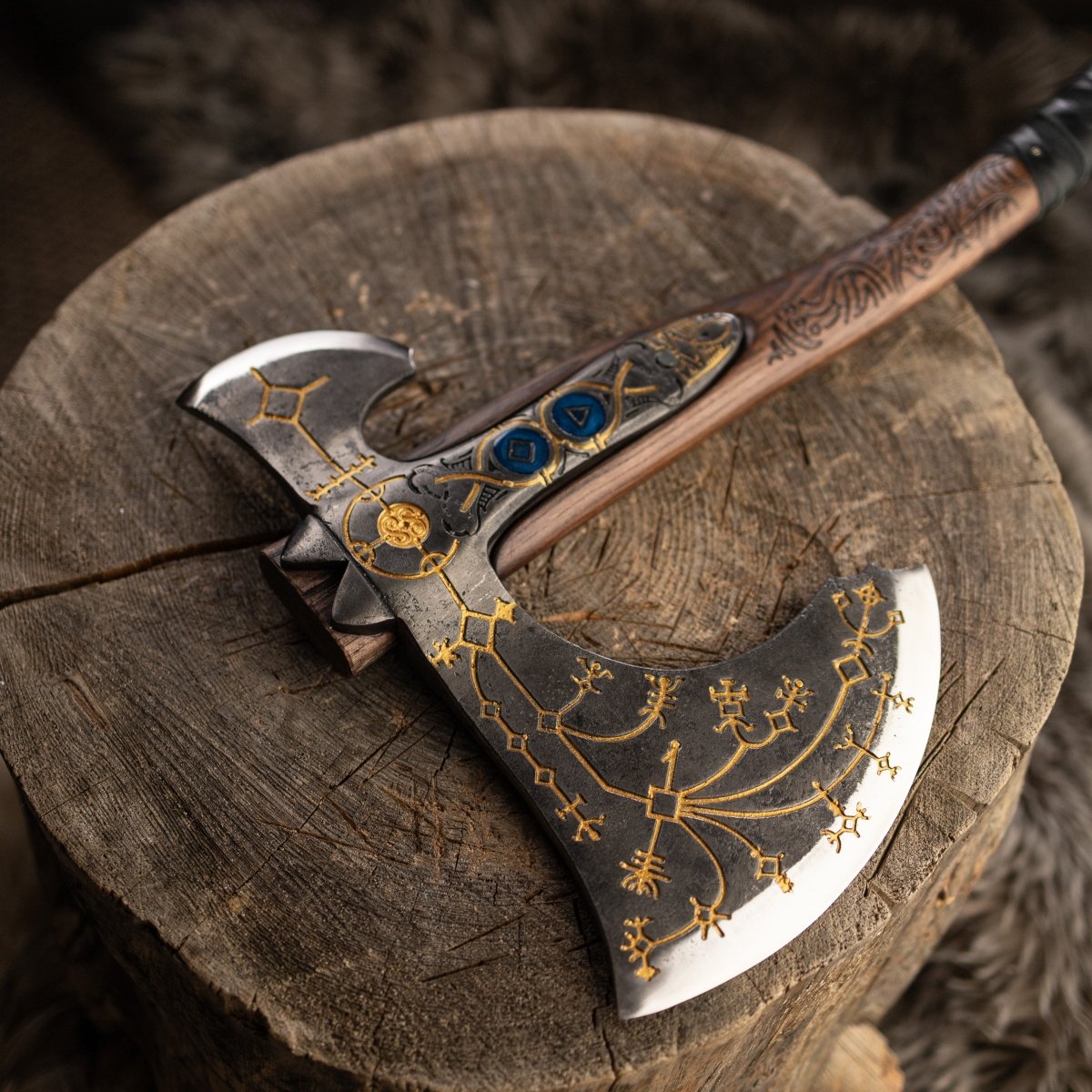 Hand-forged Leviathan axe with leather wrap "Ragnarok Kratos axe" from AncientSmithy