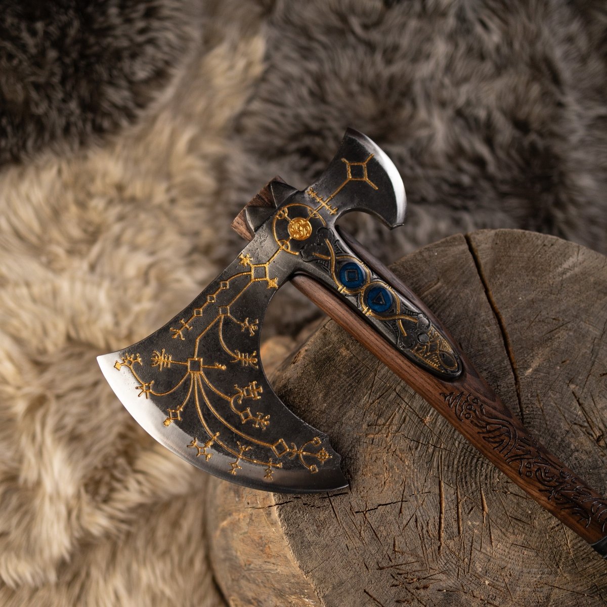 Hand-forged Leviathan axe with leather wrap "Ragnarok Kratos axe" from AncientSmithy