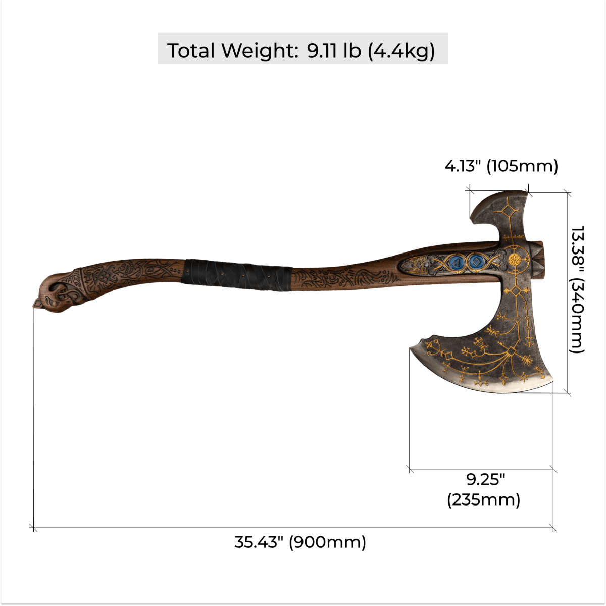 Hand-forged Leviathan axe with leather wrap "Ragnarok Kratos axe" from AncientSmithy