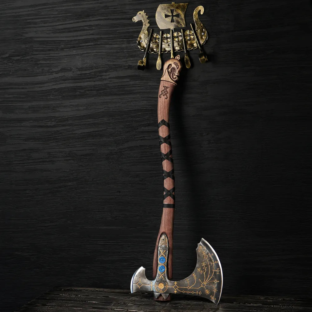 Hand - forged Leviathan axe with leather wrap from AncientSmithy