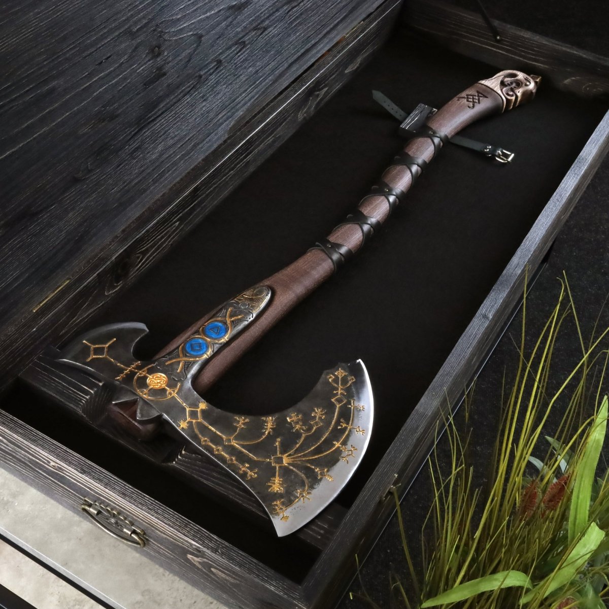 Hand - forged Leviathan axe with leather wrap from AncientSmithy