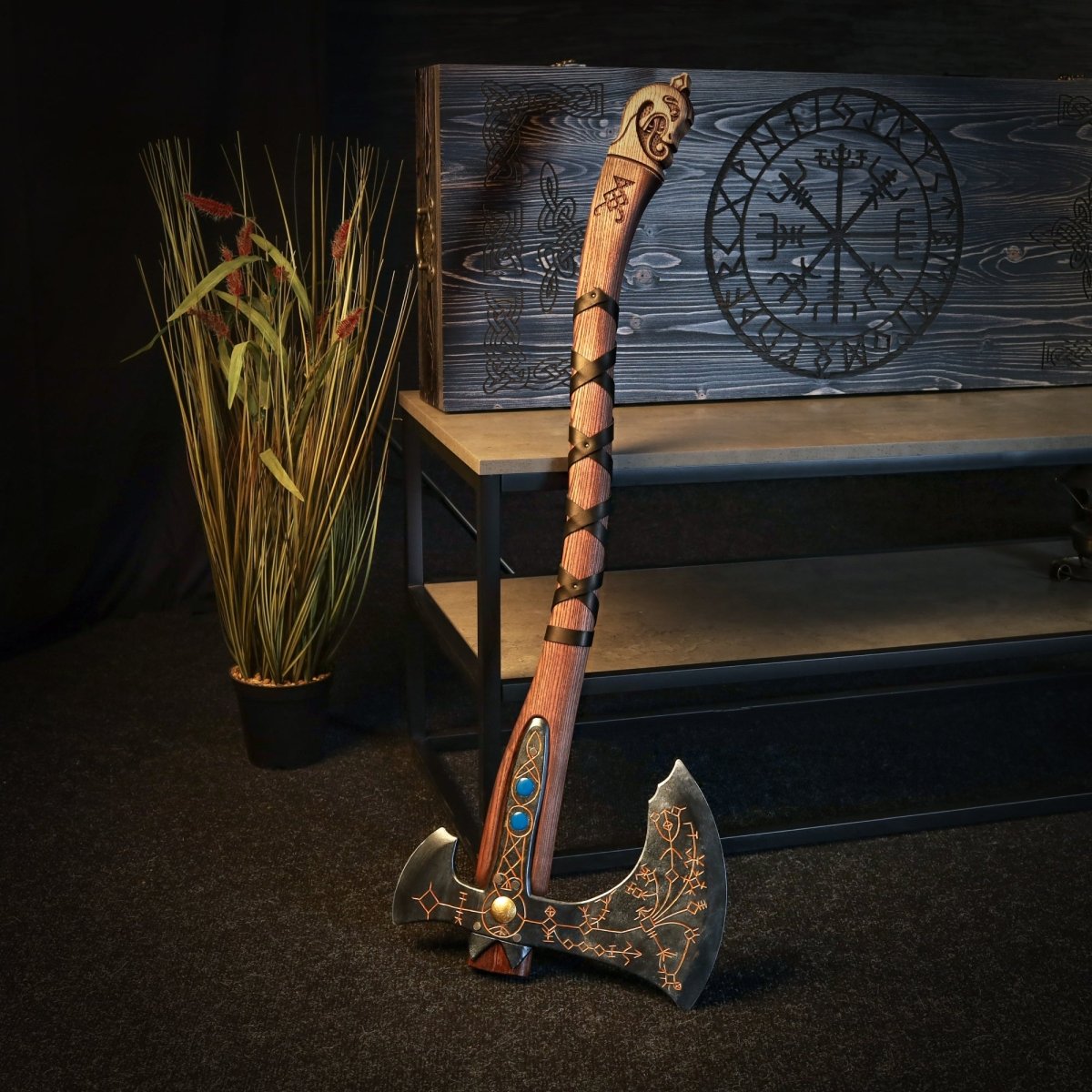 Hand - forged Leviathan axe with leather wrap from AncientSmithy