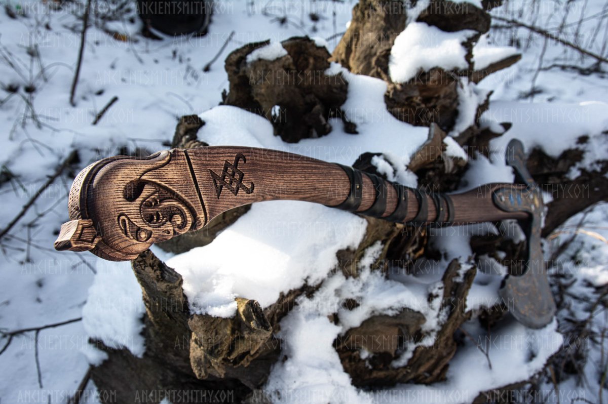 Hand - forged Leviathan axe with leather wrap from AncientSmithy