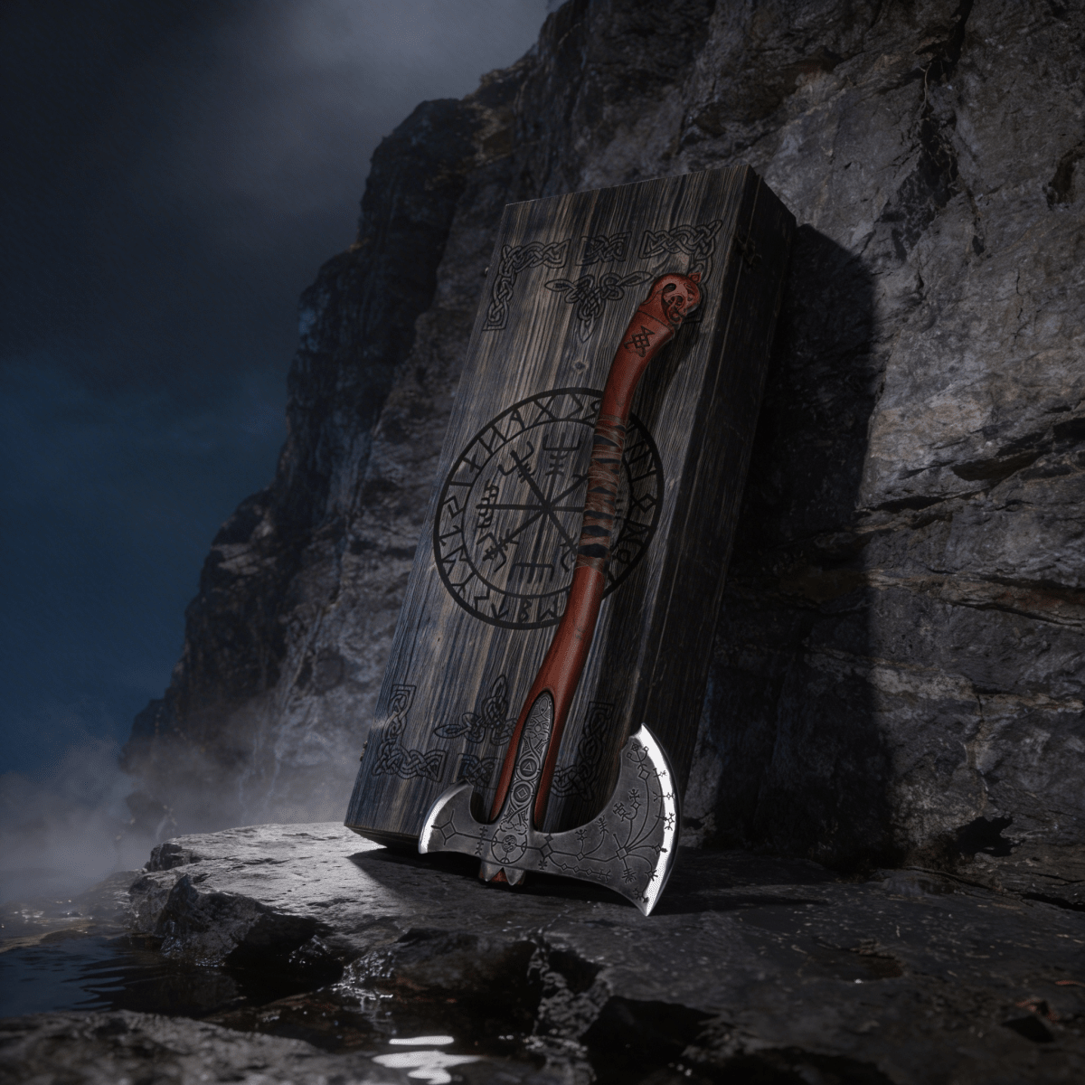 Hand - forged Leviathan axe with leather wrap from AncientSmithy