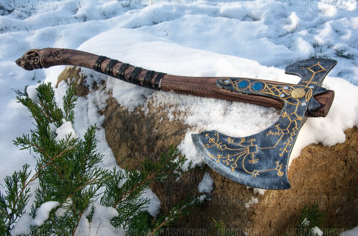 Hand - forged Leviathan axe with leather wrap from AncientSmithy