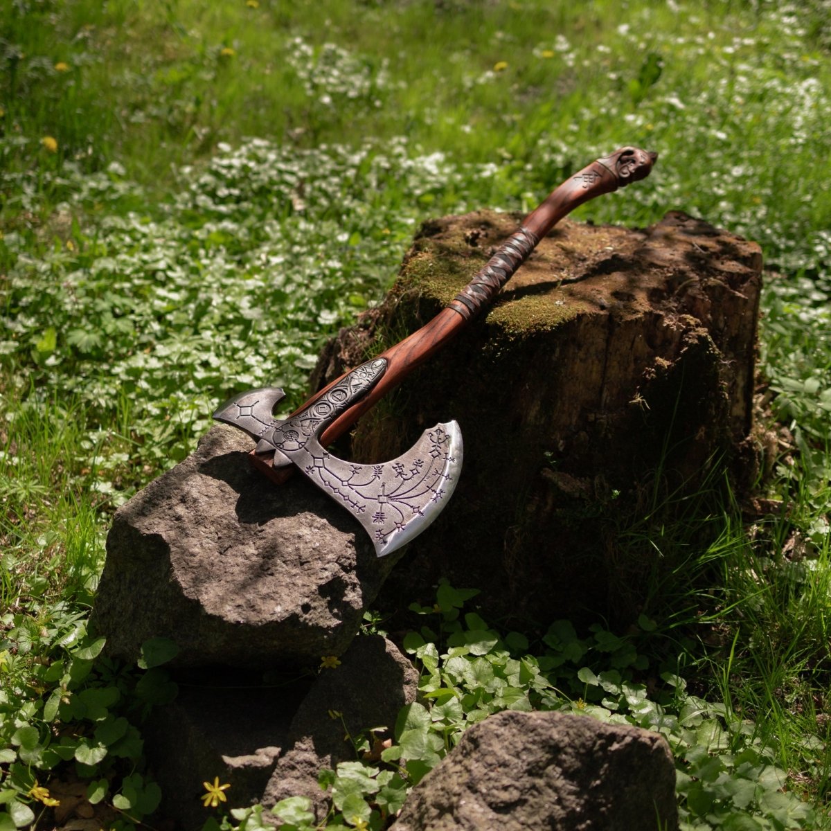 Hand - forged Leviathan axe with leather wrap from AncientSmithy
