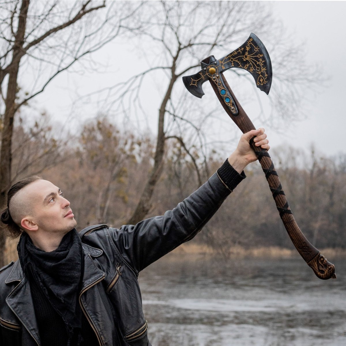 Hand - forged Leviathan axe with leather wrap from AncientSmithy