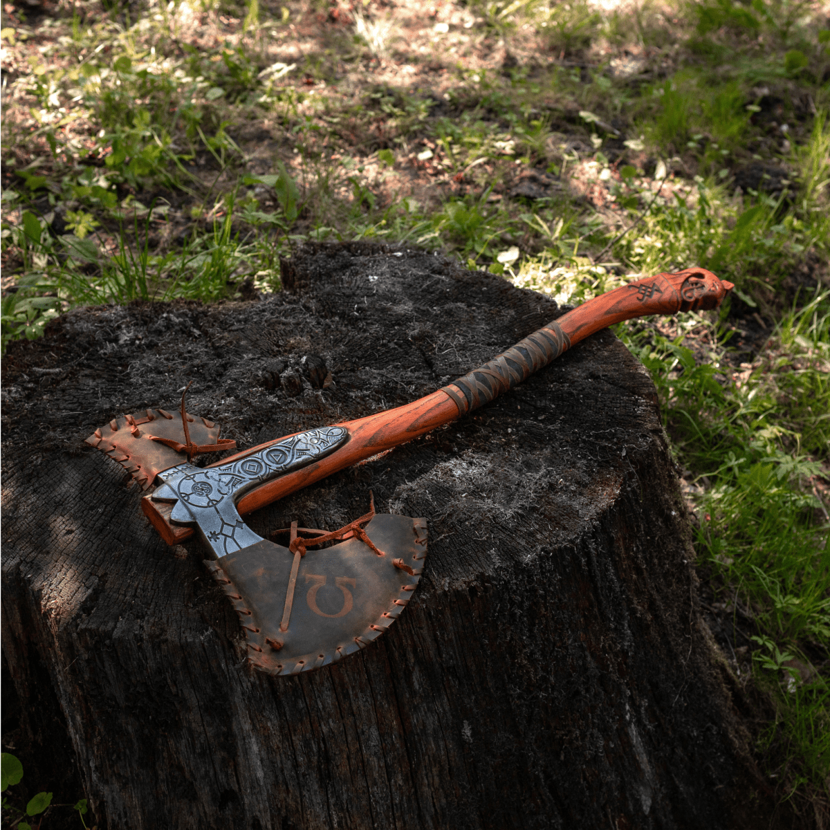 Hand - forged Leviathan axe with leather wrap from AncientSmithy