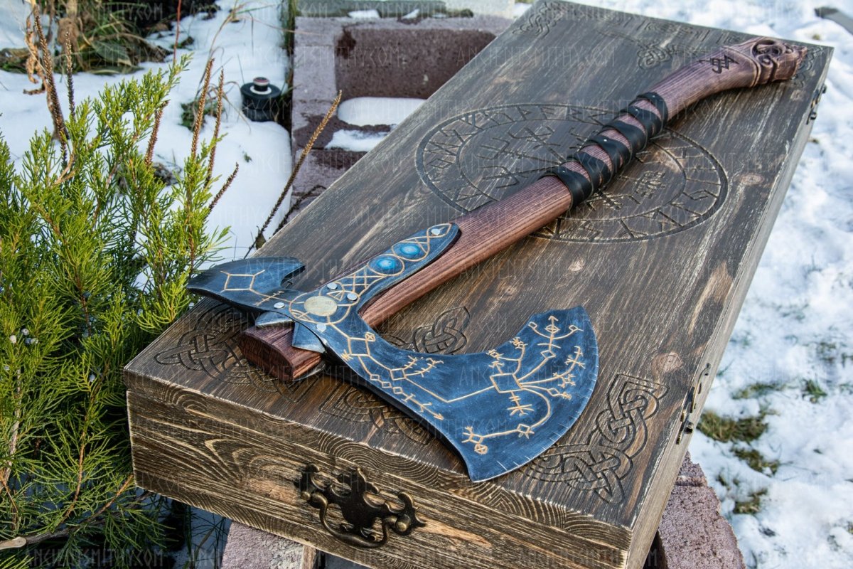 Hand - forged Leviathan axe with leather wrap from AncientSmithy