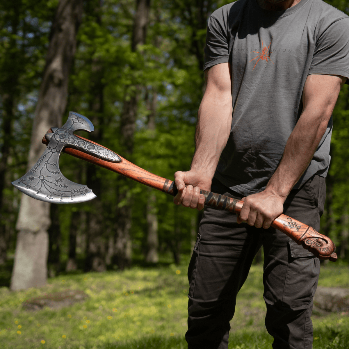 Hand - forged Leviathan axe with leather wrap from AncientSmithy