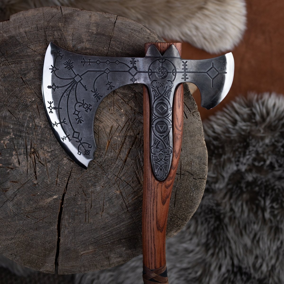 Hand-forged Leviathan axe with leather wrap from AncientSmithy