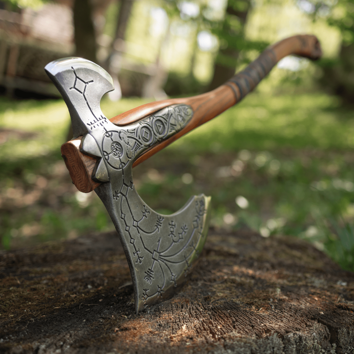 Hand - forged Leviathan axe with leather wrap from AncientSmithy