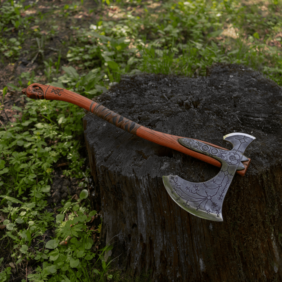 Hand - forged Leviathan axe with leather wrap from AncientSmithy