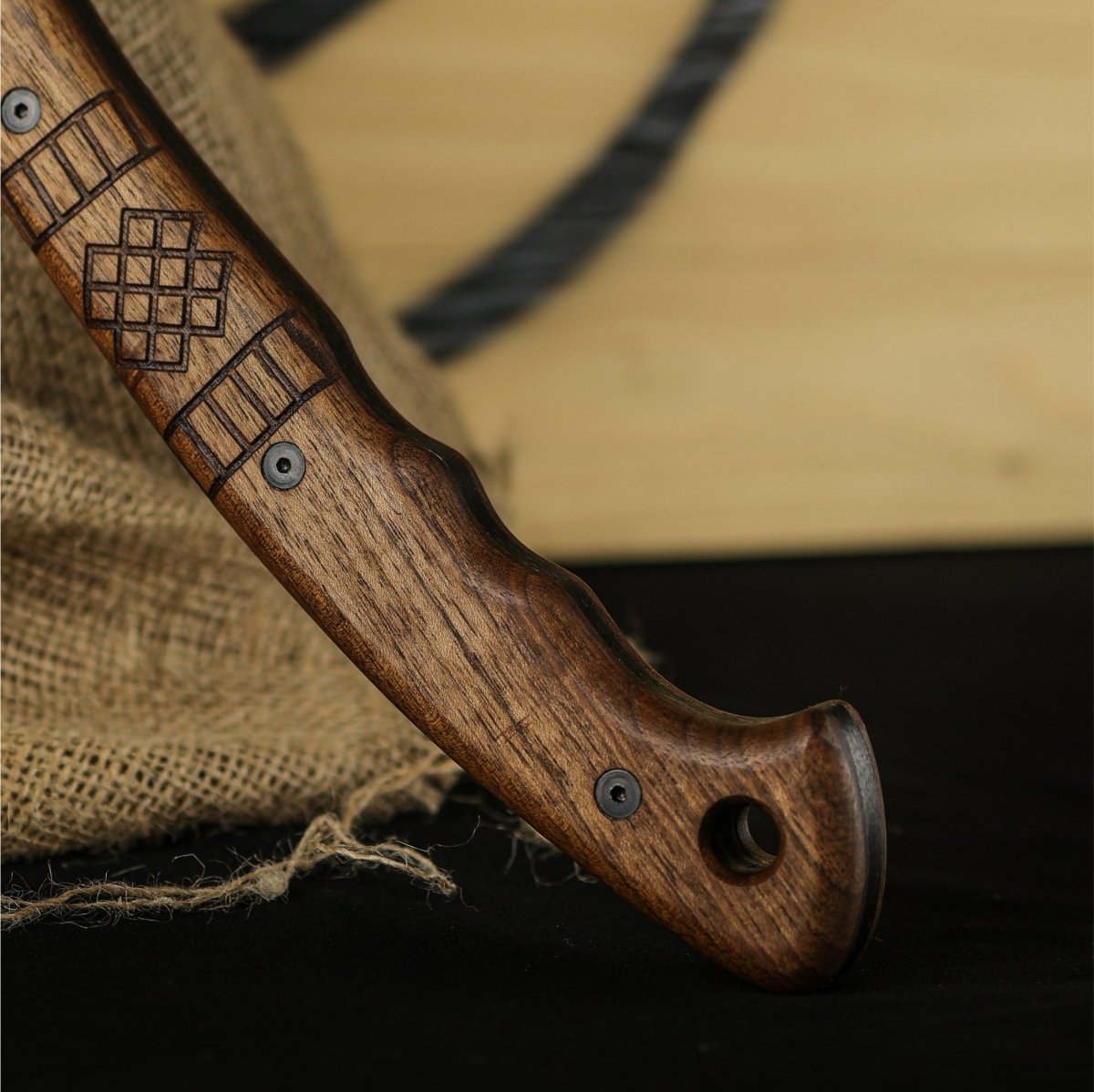 Hand forged tomahawk "Tarakon" with tribal engraving from AncientSmithy