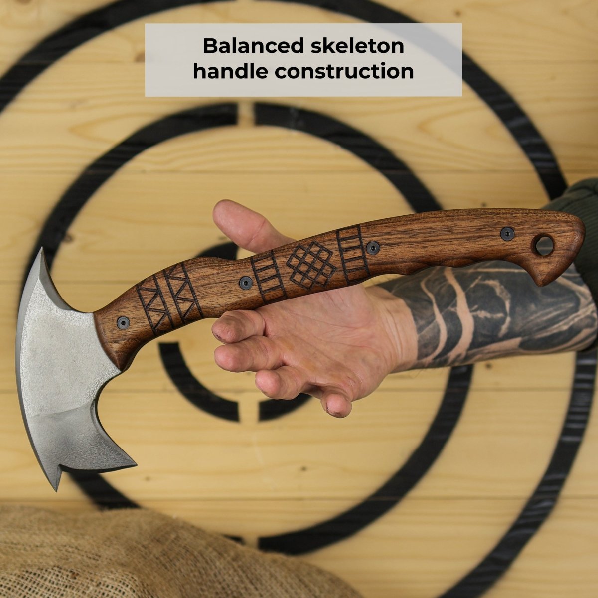 Hand forged tomahawk "Tarakon" with tribal engraving from AncientSmithy