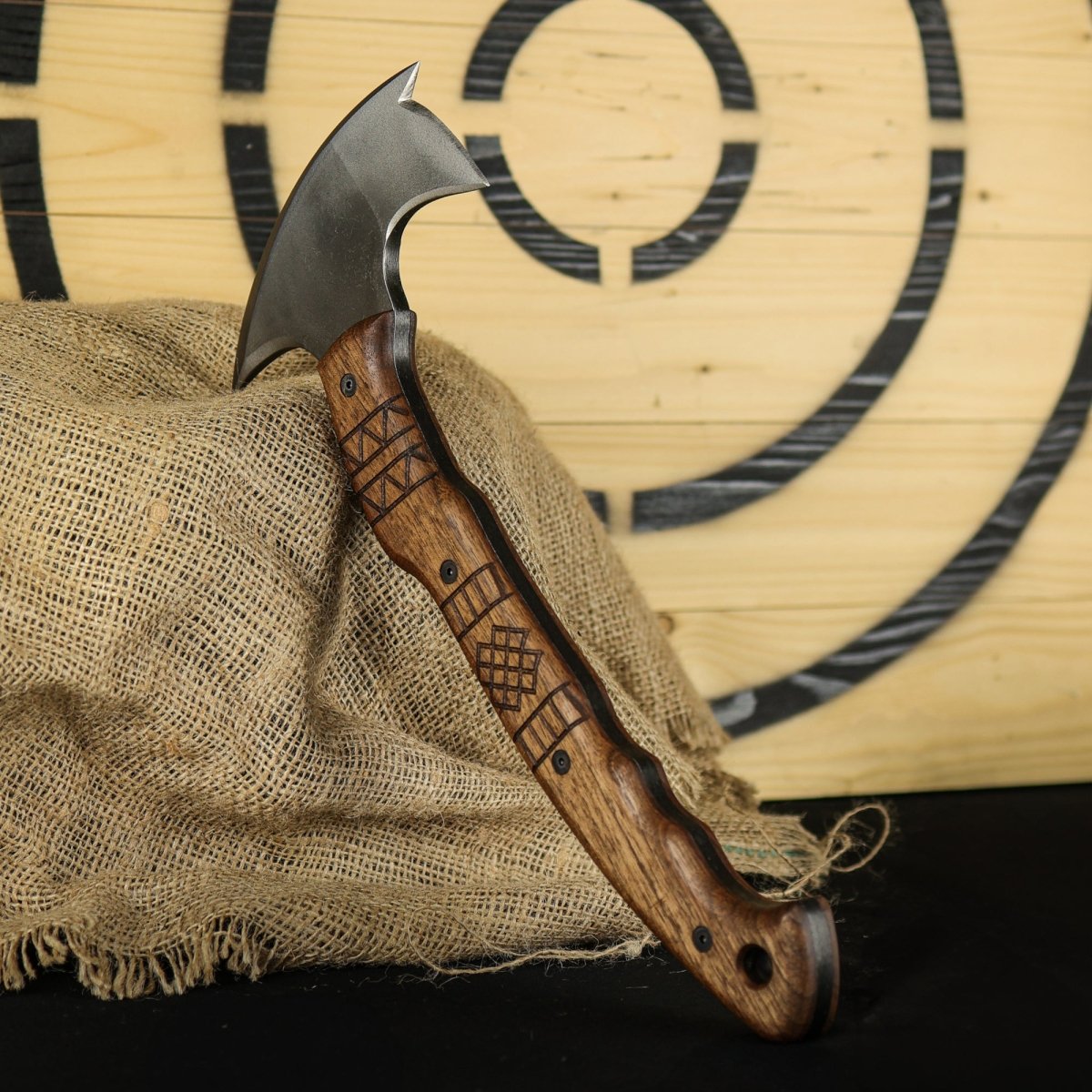 Hand forged tomahawk "Tarakon" with tribal engraving from AncientSmithy