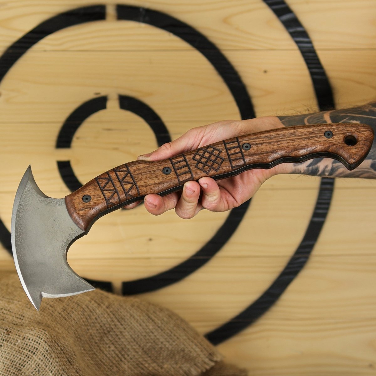 Hand forged tomahawk "Tarakon" with tribal engraving from AncientSmithy