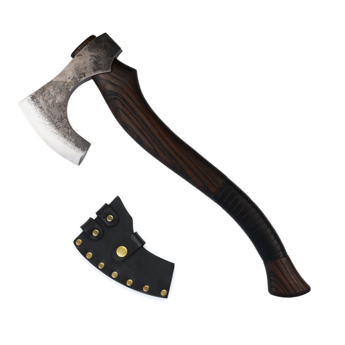 Hand forged Viking axe "Svart barbar" with carved handle from AncientSmithy